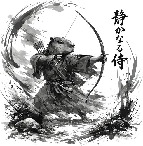 Capybara Bogenschütze Enso Kreis Japanische Kunst - capybara bogen, enso kreis, japanischer bogenschütze, zen kreis tier, sumi-e bogen, capybara kämpfer, mondlicht tier, japanische kunst, tusche tier, enso kunst, capybara natur, vintage japan tier, bogen samurai, zen tuschekunst