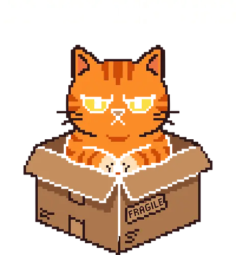 Grumpy Orange Cat in a Fragile Box - Retro Pixel Art - pixel art cat, orange cat, orange tabby, cat in a box, grumpy cat, fragile box, 8 bit cat, retro gamer aesthetic, funny cat, ginger cat, annoyed cat, introvert, if i fits i sits, cardboard box, crazy cat lady, cat lover gift, kawaii cat, pixel animal, cute but angry, feline humor
