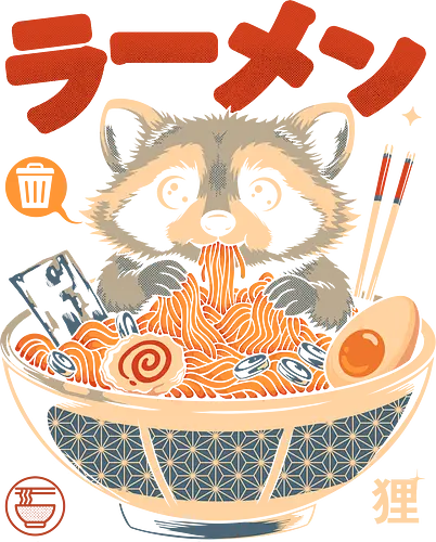Trash Noodles - ramen, noodles, food, cute, raccoon, trash, meme, funny, kawaii, japanese, otaku, anime, foodie, snack, chaos, weird, aesthetic, streetfood, hungry, midnight, comfort, viral, humor, cozy