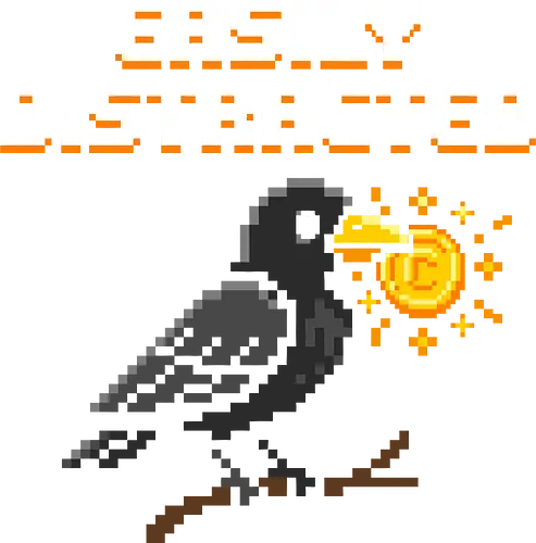 Shiny Object Collector - Pixel Art Magpie with Gold Coin - magpie, crow, raven, pixel art, 8 bit, gold coin, shiny, loot, shiny object syndrome, retro gamer, easily distracted, bird lover, goblincore, treasure, cute bird, corvid, animal graphic, nostalgic, thief, vintage gaming