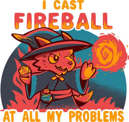 I Cast Fireball at all my problems - Pen and Paper, Kobold, d20, Würfel, d1, Würfelwurf, Tabletop, niedlich, trauriger Kobold, Feuerball, Zauber, Fantasy, Memes, Meme, lustig