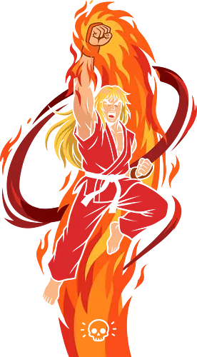 Ken: Flaming Shoryuken - Ken Masters, Beat em up, Shoryuken, flaming dragon punch, retro gaming apparel, arcade fighting game