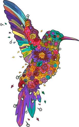 Floral Hummingbird - hummingbird, abstract, animal, bird, botanical, colorful, floral, flower, flowers, garden, geometric, hidden message, nature, pattern, wildflowers