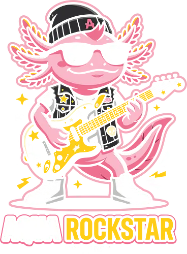 Aqua Rockstar: The Axolotl Legend - Axolotl, rockstar axolotl, guitar playing animal, aqua rockstar, cute punk design, music lover apparel, cool animal illustration, rock and roll aesthetic, alternative rock merch, kawaii rocker