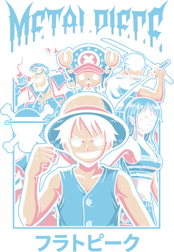 Metal Piece: Straw Hat Crew - Pirate, Straw Hat Pirates, Metal Piece, heavy metal anime shirt, anime band tee, Roronoa Zoro, Japanese street style, shonen anime apparel