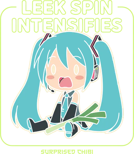 Leek Spin Intensifies: Miku Chibi - Hatsune Miku, Leek Spin, Vocaloid meme, Miku chibi, anime nostalgia, retro internet meme, kawaii anime shirt, Miku with leek, otaku apparel, J-pop idol art
