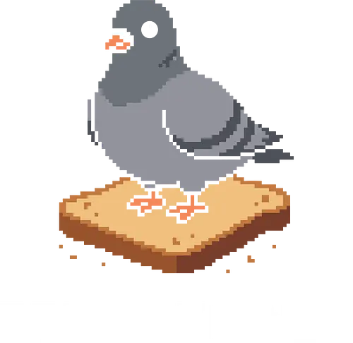 Pixel Art Pigeon on Bread - Funny Retro City Bird - pigeon, bread, pixel art, 8 bit, funny pigeon, city bird, retro gamer, bird meme, slice of bread, funny bird, animal meme, urban bird, lets get this bread, quirky animal, cute pigeon, retro aesthetic, weirdcore, bird lover, gaming aesthetic, derpy animal