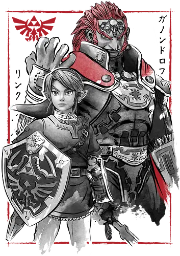 The hero and the evil sumi e - video games, gamer, gaming, sumi e, retro, cute, japanese art, Princess