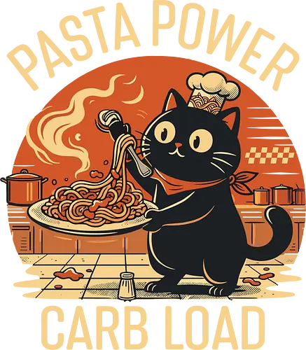 Lustige Katze Carb Load Retro Design - Pasta, Katze, lustig, Retro, Vintage, Nudeln, Humor, Essen, Katzenfan, Geschenkidee, Food Lover, Geek Style, Italien, Koch, Shirt