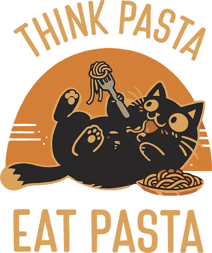 Süße Schwarze Katze Retro Design - Katze, Pasta, süß, lustig, Retro, Vintage, Essen, Nudeln, Katzenmotiv, Humor, Geschenk, Foodie, Geek, Nerd, Sticker