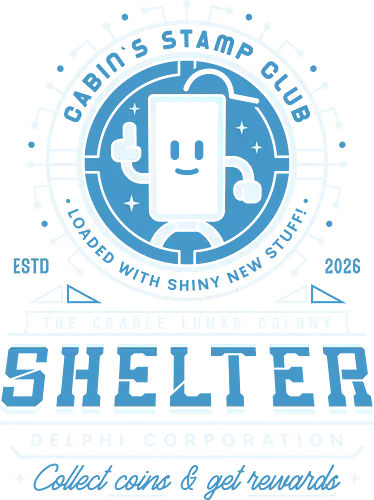 Cabin Coins Stamp Club Emblem - pragmata, diana, hugh, cabin coins, stamp, robot, space, gaming, gamer, video game, lunar, moon, astronaut, science fiction