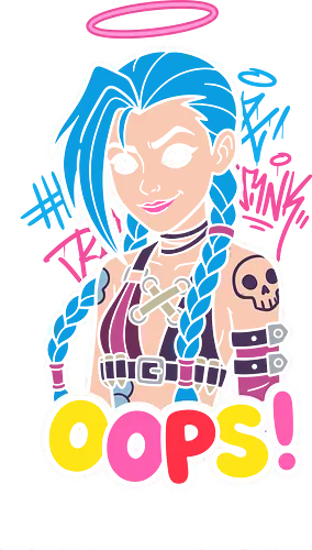 Gaming Oops! Chaos Queen - Gaming, Arcane, Gaming, Jinx Arcane, chaos queen, gaming streetwear, punk anime aesthetic, Zaun, explosive anime art, Jinx fan art