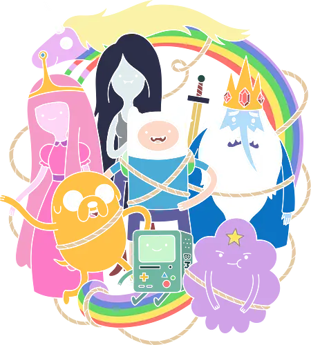 Cartoon: Land of Ooo Crew - Cartoon, Finn and Jake, Land of Ooo, Cartoon Network, Princess Bubblegum, Marceline the Vampire Queen, BMO, Lumpy Space Princess, animated series apparel, whimsical anime shirt