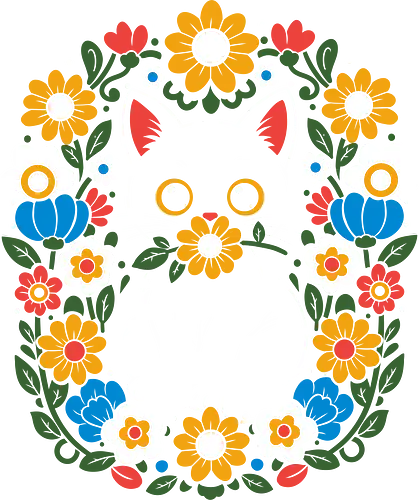 Floral Spirit Cat - cat, cute, floral, nature, kawaii, aesthetic, colorful, sweet, charm, lovely, garden, spring, folk, boho, decorative, pattern, art, design, cozy, soft