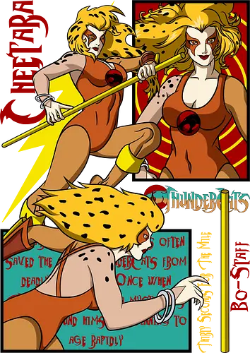 Cheetara – Dual Action Pose - cheetara, thunder cats, action pose, female hero, retro animation, 80s cartoon, warrior style, dynamic design