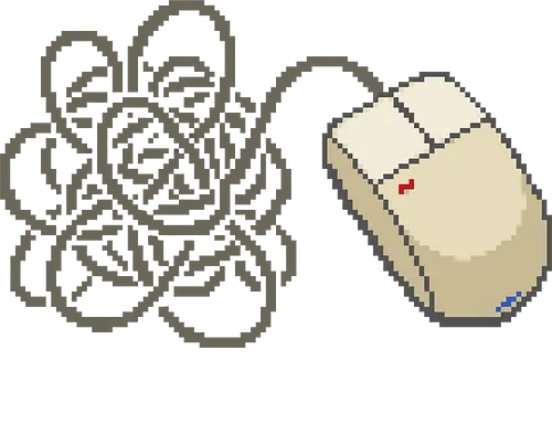 Tangled Mess - Funny Retro 90s Computer Mouse Pixel Art - tangled cord, computer mouse, pixel art, 90s nostalgia, retro tech, vintage computer, 8 bit, funny tech humor, it support, programmer, nerd, geek, retro pc gamer, tangled mess, chaotic, old school, wire, cable management, tech struggle, nostalgic