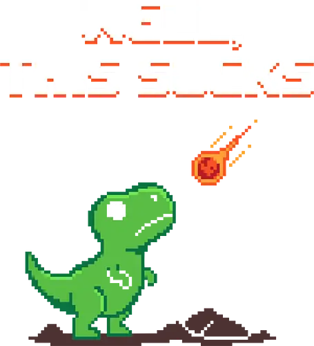 Well This Sucks - Funny Pixel Art T-Rex Meteor Meme - well this sucks, t rex, dinosaur, meteor, asteroid, pixel art, 8 bit, funny dinosaur, dark humor, impending doom, extinction, bad day, relatable, internet meme, sarcastic, retro gamer, pessimistic, funny saying, funny quote, nihilist