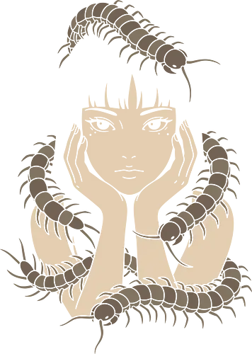 Centipede Maiden: Dark Aesthetic - Centipede art, dark aesthetic, horror manga style, creepy girl illustration, gothic streetwear, surrealism art, macabre fashion, occult aesthetic, japanese horror art, alternative dark shirt