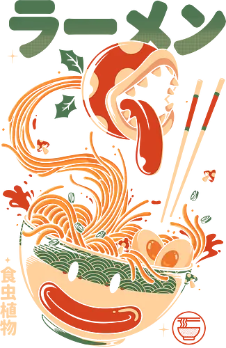 Carnivorous Ramen Attack - ramen, food, gamer, game, retro, pixel, arcade, nerd, geek, funny, humor, weird, monster, kawaii, anime, japanese, pop, design, creative, iconic