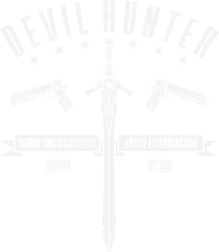 Zertifizierter Dämonenjäger - Vintage Abzeichen - Dämonenjäger, Vintage Abzeichen, Schädelschwert, Doppelpistolen, Gamer Kultur, Nerd Kunst, Dämonenbekämpfung, Retro Badge, Geek Print, Popkultur, Gamer Geschenk, Action Spiel, Hack and Slash, Vintage Design, legendäres Schwert