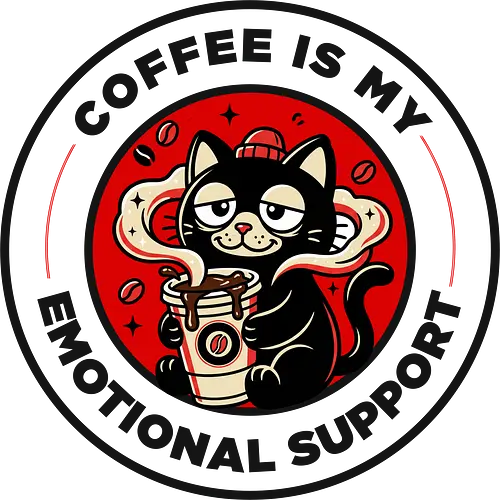 Coffee Is My Emotional Support - offee addict, caffeine humor, emotional support coffee, cat lover, funny coffee shirt, cute cafe art, espresso lover