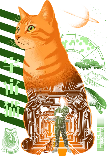 Jonesy The Deep Space Survivor - jonesy, 80s, 80s movies, alien, cat, cult movies, facehugger, kitty, nostromo, retro, sci fi, science fiction, space, survivor, vintage