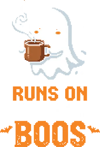 Runs On Boos - Cute Pixel Art Ghost Coffee Pun - runs on boos, ghost coffee, halloween pun, pixel art, 8-bit, cute ghost, caffeine lover, spooky season, funny halloween, retro gaming, coffee addict, kawaii ghost, spooky pun, morning coffee, autumn vibes, ghost holding mug, fall aesthetic, tired ghost, gamer halloween, ghost humor, 90s retro, sarcastic halloween
