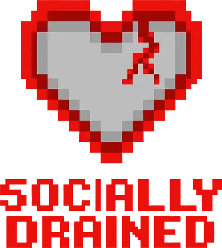 Socially Drained Broken Pixel Heart - Retro Introvert Aesthetic - socially drained, introvert, social battery, pixel art, 8-bit, retro gaming, broken heart, burnout, mental health, social anxiety, gamer aesthetic, alone time, introvert humor, relatable, minimalist, nostalgia, indie, streetwear, e-girl aesthetic, emo pixel art, tech humor, low energy, digital heart