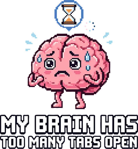 My Brain Has Too Many Tabs Open - Retro Pixel Brain Overload - brain, pixel art, too many tabs open, ADHD humor, neurodivergent, overwhelmed, multitasking, retro computer, 8-bit, loading icon, overthinking, funny brain, relatable, student gift, programmer shirt, tech humor, mental health, burnout, anxiety humor, aesthetic, cute brain, nerd culture, busy mind, digital overload