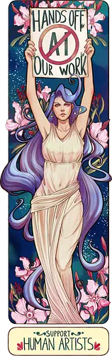 Hands off our work - night version - no ai, art nouveau