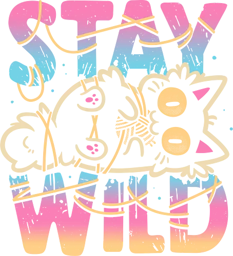 Wrapped in Chaos – Stay Wild - funny cat, cute cat, kitten, yarn, tangled, playful, chaos, silly, troublemaker, bad cat, pastel colors, mischievous, adorable animal, funny