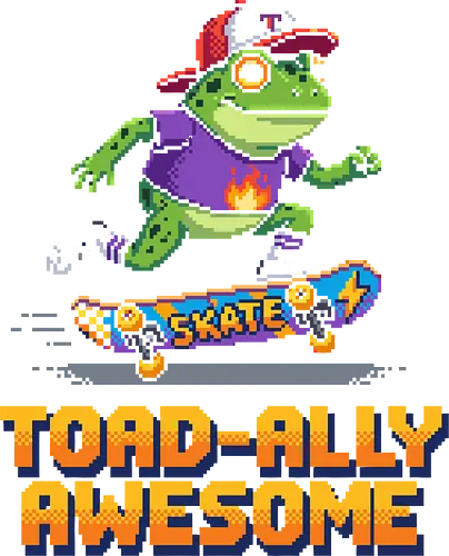 Toad-ally Awesome - Retro Pixel Art Skateboarding Toad Pun - toad-ally awesome, skateboarding frog, pixel art toad, funny frog pun, 8-bit skater, retro gaming aesthetic, 90s skater vibes, rad toad, cool frog, amphibian art, vintage pixel graphics, skating toad, skater gift, gamer style, streetwear, colorful frog, animal puns, toad gift, frog lover, rad frog, skateboarding pun