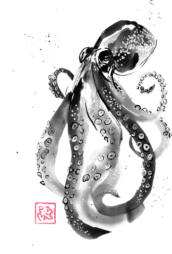 poulpe - octopuss, sumie, japan