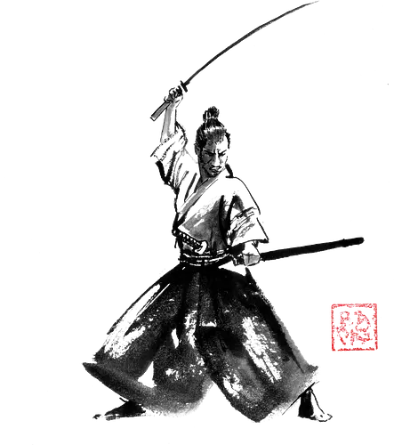 samurai ready to cut - samurai, sumie, japan