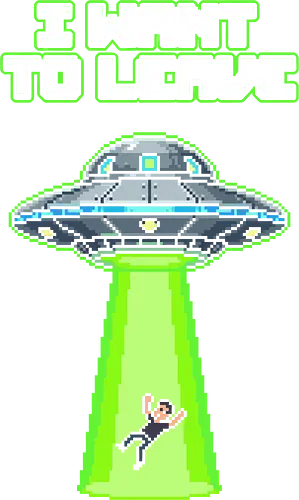 I Want To Leave - Retro UFO Abduction Pixel Art - alien, ufo, abduction, space, sci-fi, pixel art, 8-bit, retro, gaming, extraterrestrial, flying saucer, funny, introvert, escape, astronomy, galaxy, cosmos, science fiction, outer space, martian, vintage, nerd, geek, gamer, paranormal
