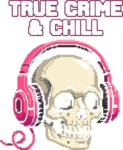 True Crime and Chill - Skull with Pink Headphones Pixel Art - true crime, chill, skull, pink headphones, pixel art, 8-bit, podcast lover, murder mystery, documentary, retro, gamer aesthetic, spooky, dark humor, detective, true crime junkie, skeleton, horror, hobby, music, headphones, cute skull, weirdcore, vintage gaming, mystery fan, mystery