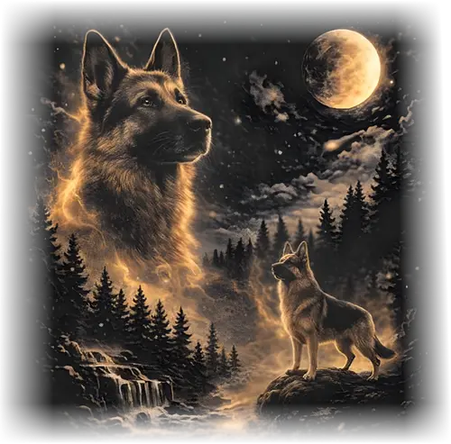Deutscher Schäferhund Stolz Deutschland Nacht Wald Vollmond Heimat Kunst - Schäferhund Deutschland, stolzer Schäferhund, deutsche Hunderasse, Schäferhund Heimat, Schäferhund Nacht, Deutschland Hund, Schäferhund Liebhaber, deutsche Hundekunst, Schäferhund Vollmond, Hundeportrait Deutschland, Schäferhund majestätisch, deutscher Hund Kunst, Waldnacht Hund, Schäferhund Gemälde