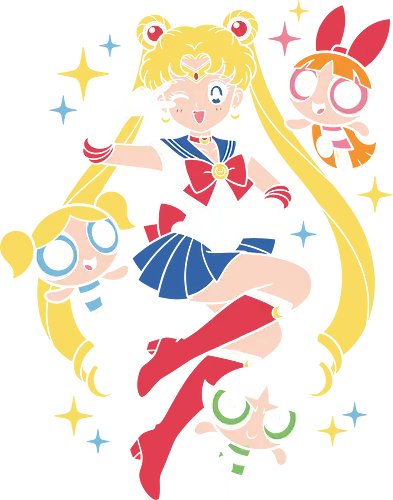 Magical Girl Power: 90s Anime & Cartoon Mashup Graphic