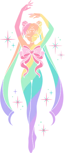 Ethereal Pastel Prism: Rainbow Magical Girl Silhouette - pastel rainbow magical girl, 90s anime transformation art, sailor moon inspired silhouette, kawaii pastel aesthetic graphic, soft girl anime apparel, magical girl silhouette shirt, dreamy anime star print, pastel pride anime design, retro anime vector art, magical girl bow graphic, ethereal pastel aesthetic, nostalgic 90s anime tee, cute rainbow gradient print