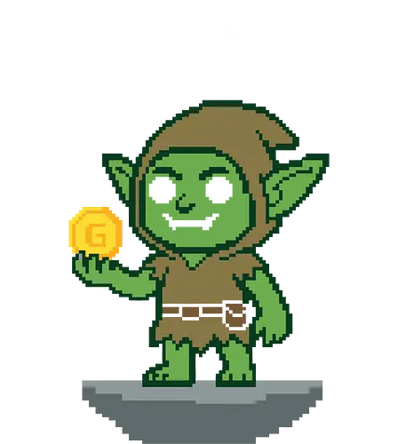 Mischievous Goblin Gold Thief - Retro Pixel Art - goblin, pixel art, 8-bit, retro, fantasy, gold coin, rpg, tabletop gaming, dungeon crawler, monster, creature, vintage gaming, arcade style, treasure, collector, fantasy art, pixelated, indie game, loot, thief, green goblin, gaming, adventurer, mythical, sprite