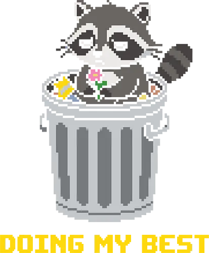 Doing My Best Trash Panda - Retro Raccoon Pixel Art - raccoon, trash panda, doing my best, pixel art, 8-bit, retro, funny, relatable, mental health, self care, flower, trash can, kawaii, cute, animal, forest animal, humor, sarcasm, trash panda meme, aesthetic, minimalist, nerd, geek, garbage, dumpster