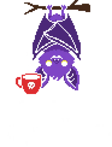 Night Owl? More Like Coffee Bat - Retro Pixel Art - bat, pixel art, 8-bit, coffee lover, skull, morning brew, night owl, nocturnal, purple bat, goth, cute spooky, retro gaming, kawaii, caffeine, dark aesthetic, halloween, horror, sprite, vintage gaming, minimalist, mug, tea lover, creepy cute