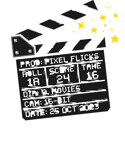 Pixel Flicks Cinema Slate - Retro Filmmaker Art - filmmaker, movie, cinema, clapperboard, pixel art, 8-bit, director, producer, video editor, film student, retro, indie film, production, movie lover, cinema slate, movie buff, content creator, cinematographer, 16-bit, film crew, actor, video production, movie magic, storytelling, vintage gaming aesthetic