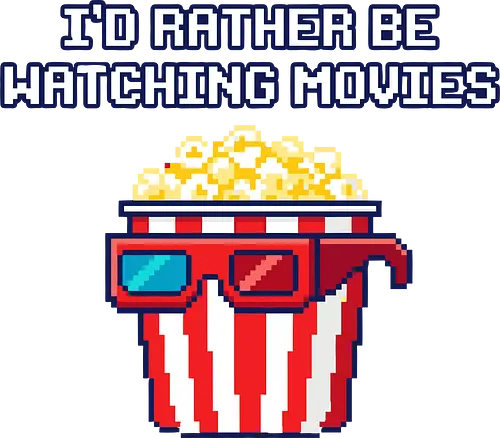 I'd Rather Be Watching Movies - Retro Popcorn Pixel Art - movie lover, cinephile, popcorn, 3D glasses, pixel art, 8-bit, retro, film buff, movie theater, cinema, funny, film student, movie night, geek, nerd, big screen, popcorn bucket, movie marathon, theater, vintage, gift, movie watcher, digital art, film fan, aesthetic