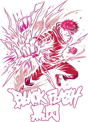 Black Flash: Cursed Energy Strike Anime Graphic - Yuji Itadori, Jujutsu, JJK, Black Flash, Kokusen, cursed energy punch, anime martial arts, shonen anime graphic, Japanese kanji shirt, graffiti anime design, magenta anime art, anime streetwear, manga apparel, action anime aesthetic, lightning punch design