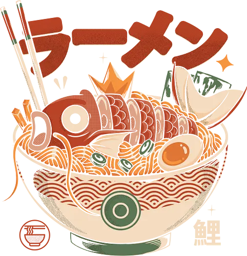 Sushikarp Noodles - anime, manga, otaku, japan, japanese, ramen, noodles, sushi, fish, carp, gamer, geek, nerd, kawaii, vaporwave, retro, streetwear, aesthetic, humor, meme, foodie, cooking, fantasy, creature, popculture, illustration, design, trendy, viral, gift