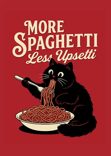 More spaghetti less upsetti hungry cat spaghetti  - cat, hungry cat, spaghetti, food, funny cat, cat lover, spaghetti lover