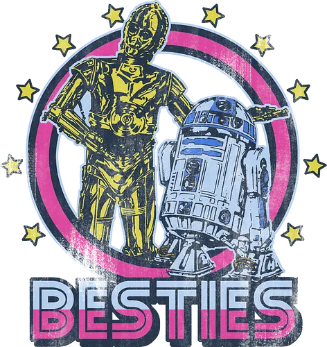 Retro Roboter Besties – Bestes Duo der Galaxis - roboter besties kunst, retro roboter duo, galaxis freunde design, vintage roboter druck, sci-fi besties kunst, goldener roboter duo, roboter freundschaft retro, science fiction kunst, protokoll roboter design, astromech roboter kunst, besties galaxis druck, sci-fi vintage abzeichen, ikonisches roboter duo, Space Opera, retro weltraum freunde, bunte roboter kunst