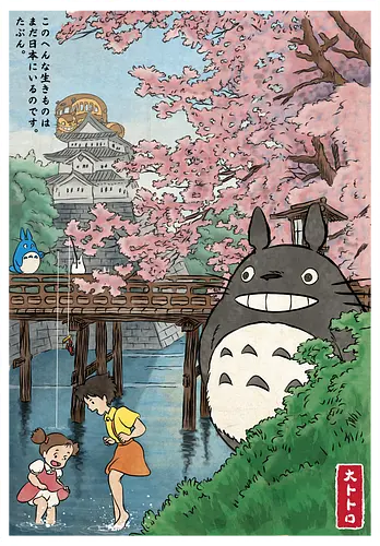 Castles and cherry blossoms with my neighbor - anime, manga, japan, japanese art, my neighbor, otaku, miyazaki