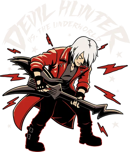 Devil Hunter Music Guitar - Music, Musical Instrument, Musical, Musician, Guitar, Comic, Video Games, Video Game, Hack And Slash, Nerd, Geek, Fantasy, Adventure, Devil, Demon, Demon Hunter, Games, Game, Rpg